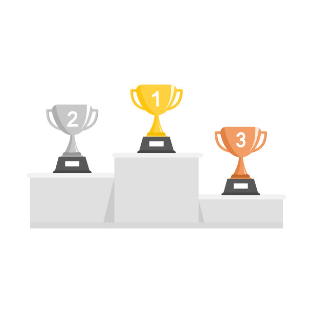 胜利者领奖台与奖杯图标孤立在白色背景上。图片下载