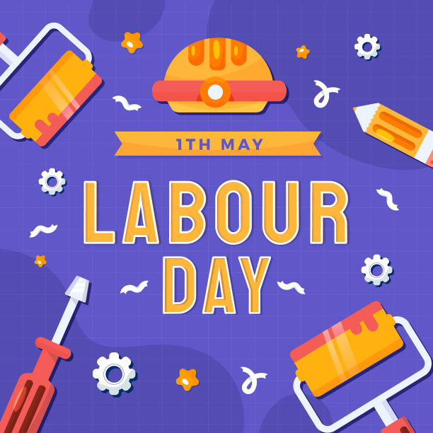 劳动节海报带头盔，工人庆祝销售卡，卡通风格的企业插图图片下载