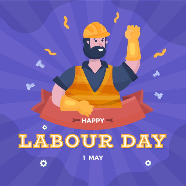 劳动节海报，工人庆祝销售卡，卡通风格的商业插图图片下载