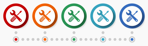 服务，工具，工作概念矢量图标集，平面设计彩色按钮，5种颜色的信息图形模板选项图片下载