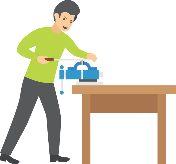 金属工虎钳概念，机工虎钳工作台架矢量颜色图标设计，工艺职业符号，爱好和艺术作品标志，创意人股票插图图片下载