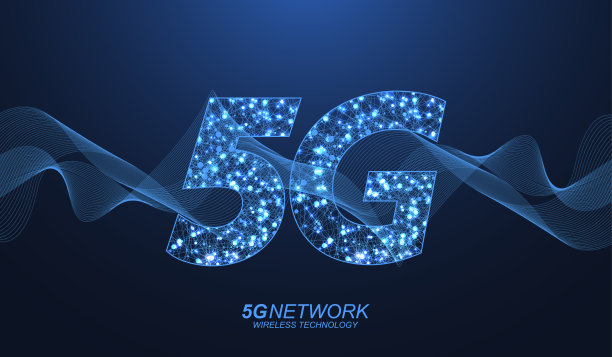 5G网络无线技术概念。5G网络横幅图标，用于商业和技术、信号、速度、网络、大数据、技术、物联网和交通图标。5G符号波流矢量图片下载