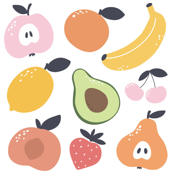 矢量手绘水果收集儿童房间装饰。完美的打印衣服，装饰，盘子和各种装饰项目的家庭和学校。图片下载