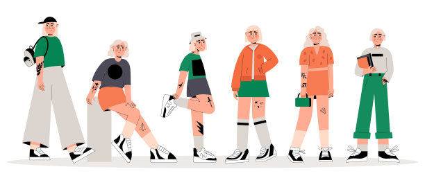 一组女孩穿着时髦的衣服和纹身图片下载