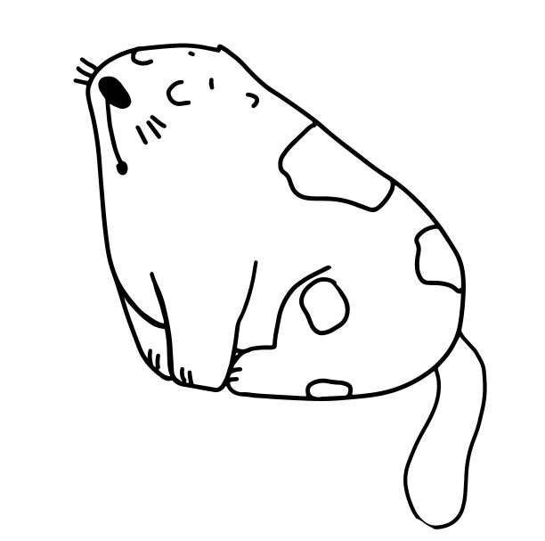用黑白线条手绘的小耳朵有趣的猫，坐着睡觉的猫的轮廓涂鸦图片下载