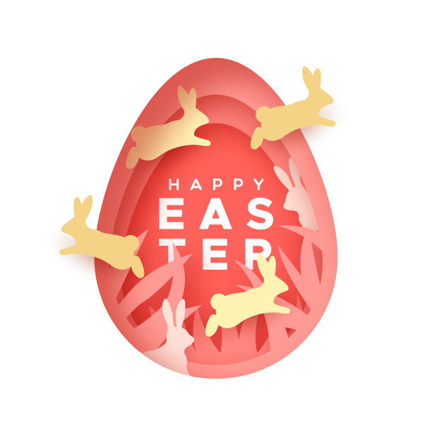 快乐复活节剪纸3D兔蛋卡图片下载