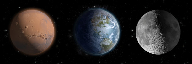 地球、火星和月球的太空探索图片下载