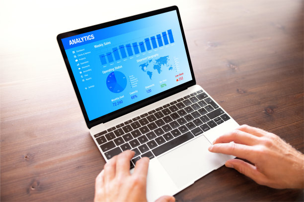 笔记本电脑，屏幕上显示商业分析软件样本图片下载