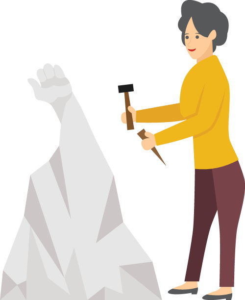 石雕概念，熟练雕刻石头矢量彩色图标设计，制作职业符号，爱好和艺术作品标志，创意人物库存插画图片下载