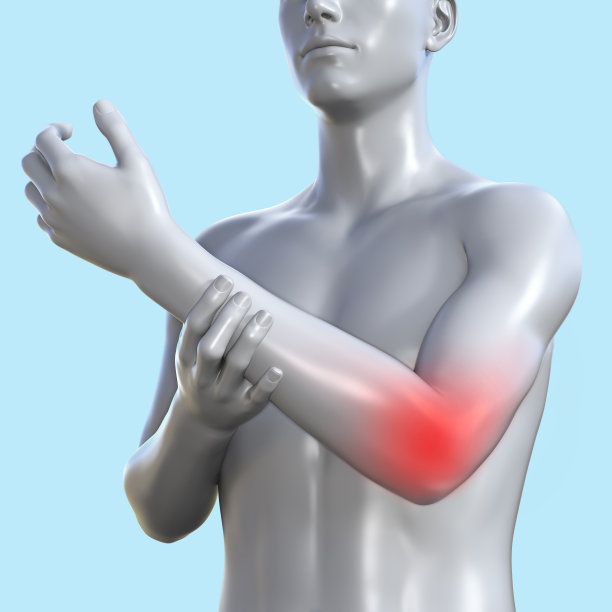 肘部红色炎症男性3d渲染图。图片下载