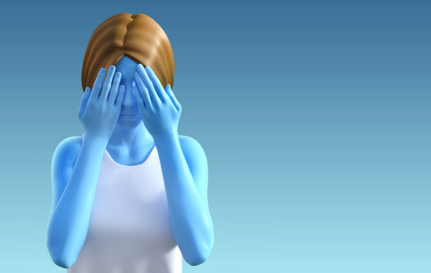 3d渲染插图的女性模型描绘头痛或抑郁。图片下载