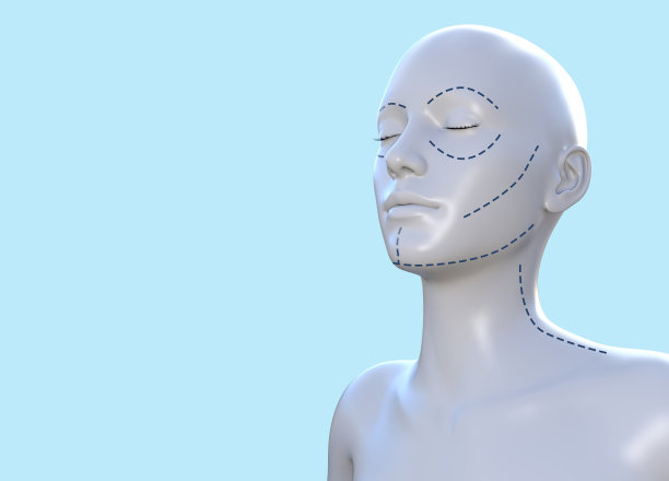 3d渲染插图的女性脸和数字与整形手术脸线。图片下载