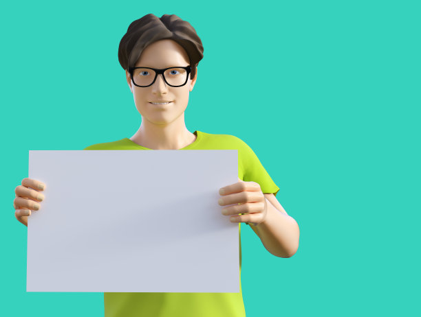 绿色背景的青少年学生的3d渲染插图。图片下载