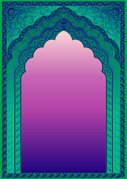 阿拉伯传统伊斯兰背景下的建筑拱门。清真寺装饰元素详实。图片下载