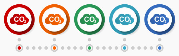 二氧化碳，二氧化碳概念矢量图标集，平面设计彩色按钮，5种颜色的信息图形模板选项图片下载