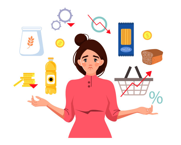 全球粮食短缺和价格上涨。一个可怜的女孩被匮乏的食物包围着图片下载