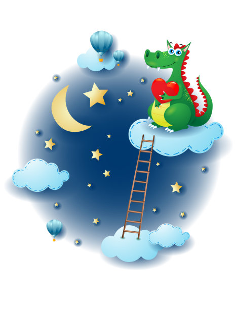 29、夜景与云朵同行，天梯与龙心同行。幻想插图，矢量eps10图片下载