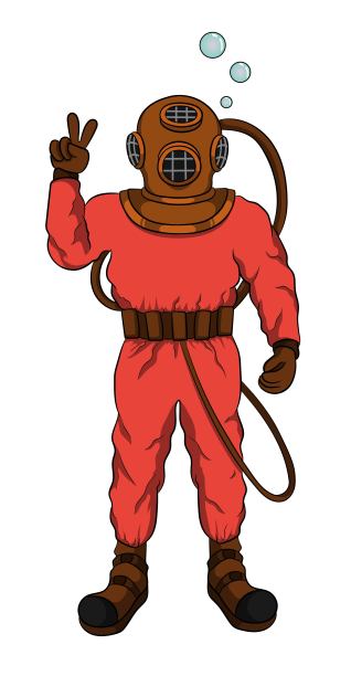 深海潜水员红色套装卡通人物图片下载