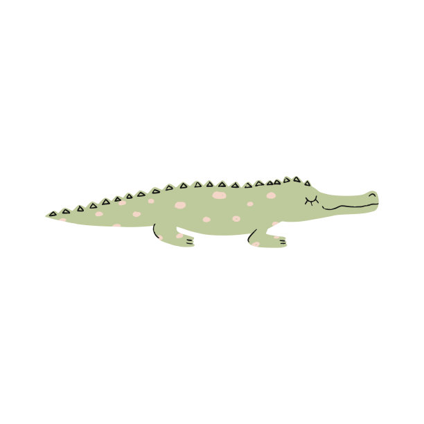 矢量有趣涂鸦抽象鳄鱼，鳄鱼插图，孤立在白色背景。可爱的波西米亚流行插图，手绘纹理。为婴儿卡片、t恤等设计元素。图片下载