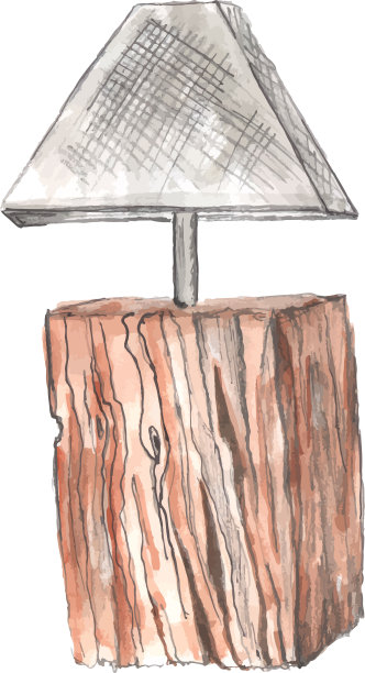 灯在木制支架上，内部元素在白色背景上，孤立图片下载