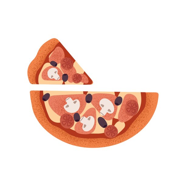 披萨配蘑菇，番茄，奶酪和橄榄。意大利美食，香槟酒，马苏里拉奶酪和切三角片，俯视图。美味的小吃。平面矢量插图孤立在白色背景上。图片下载