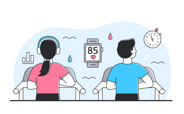 男人和女孩在跑步机上图片下载