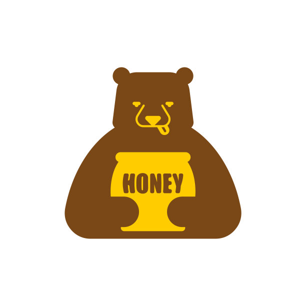 熊和蜂蜜标志图标。矢量图图片下载