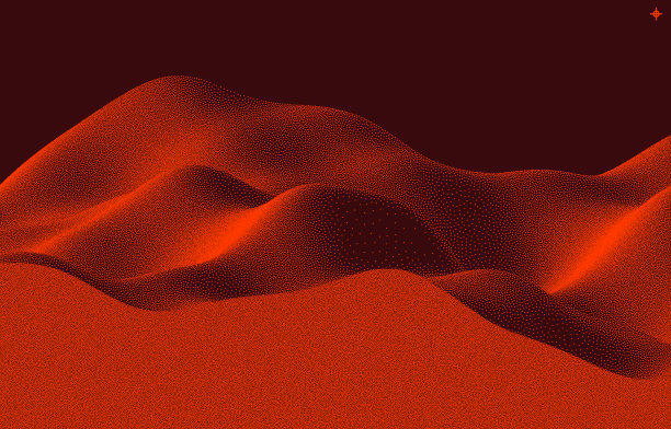 带有粒子的景观背景。地形。点彩主义。三维矢量插图的小册子，杂志，海报，演示，传单或横幅。素材图片