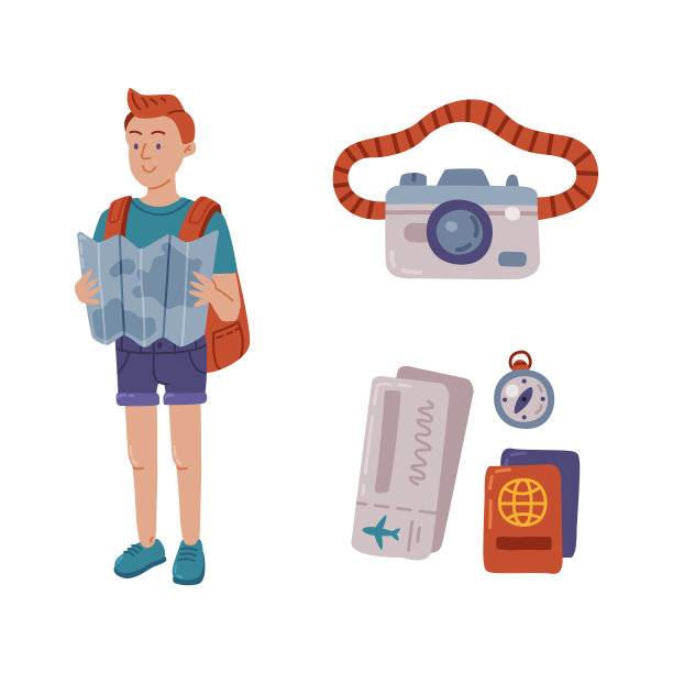 男性游客带着背包，带着地图旅行图片下载