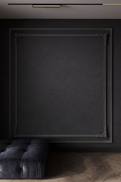 房间的内部背景与装饰的深灰色灰泥墙和紫色pouf三维渲染图片下载