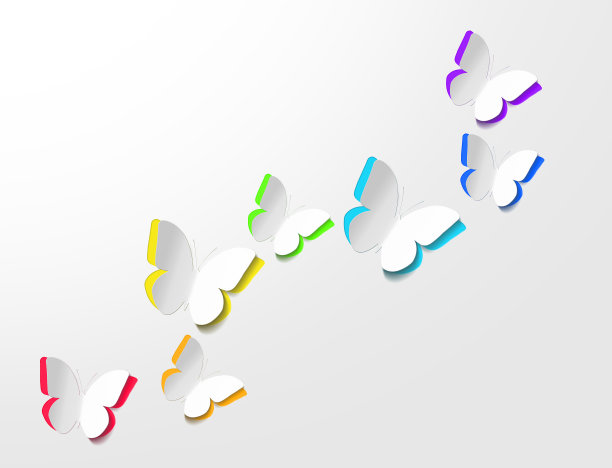 白色背景上的彩色蝴蝶纸。爱情和情人节的概念。俯视图图片下载