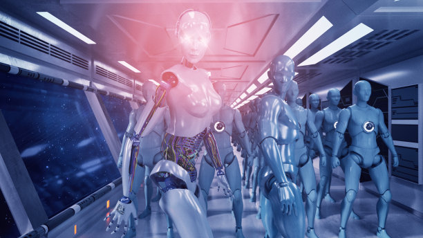 3 d渲染。人形人物和科幻场景图片下载