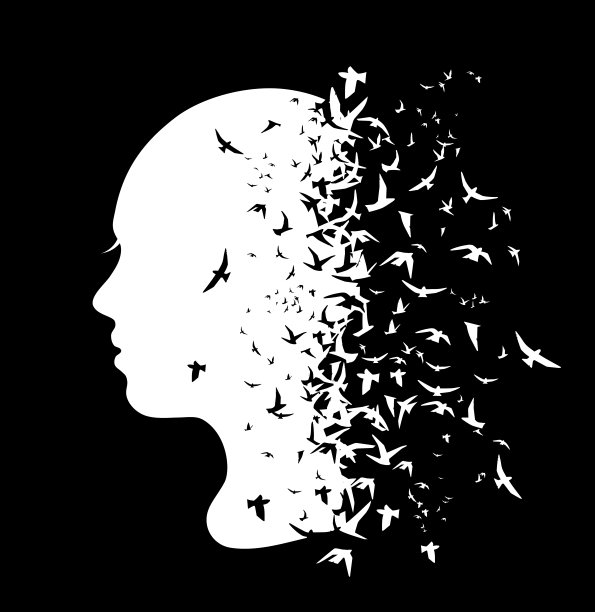 一个女孩的剪影和飞翔的鸽子图片下载