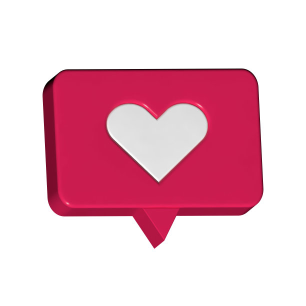 社交媒体喜欢通知图标。三维设计。图片下载