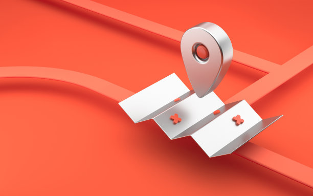 地图指针，地图定位器标记，红色背景上的图标标志，带有搜索概念。3 d渲染。图片下载