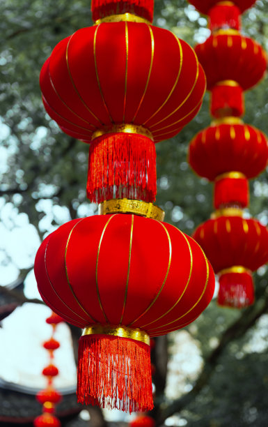 春节期间，公园里挂满了一串串的红灯笼图片下载