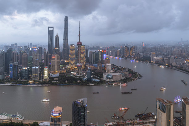 中国上海全景天际线航拍照片图片下载