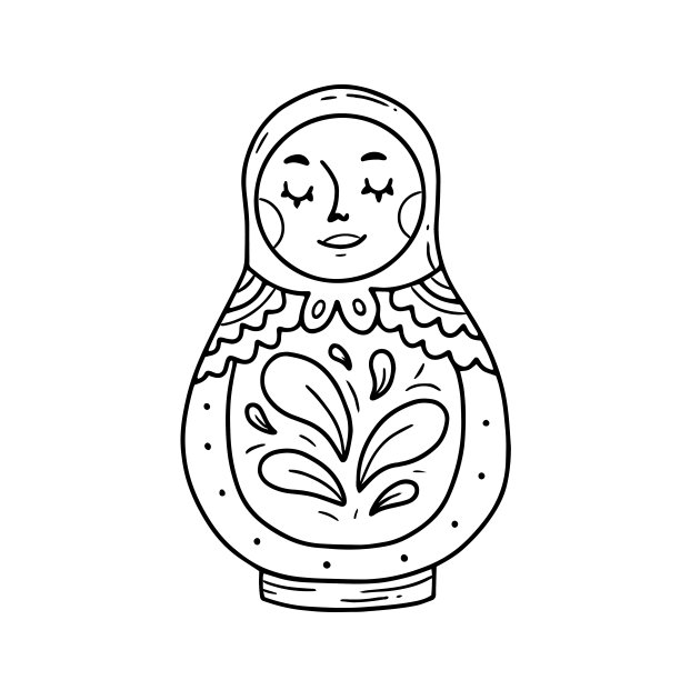 涂鸦风格的俄罗斯套娃。孤立的插图与俄罗斯娃娃。图片下载