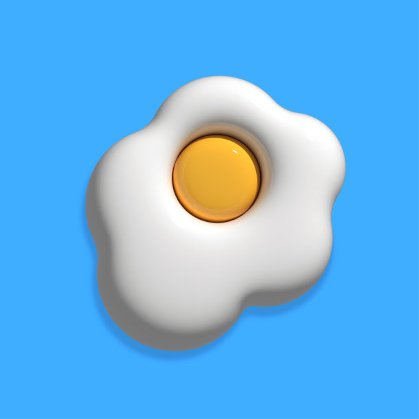 煎蛋分离在蓝色背景上。3 d渲染插图。图片下载