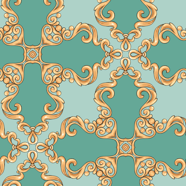 抽象无缝图案，复古金色背景，漩涡图案图片下载
