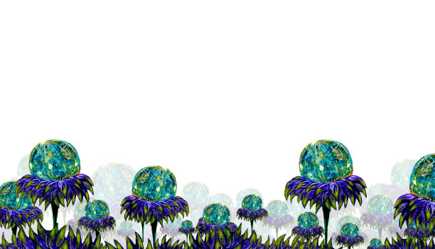 水彩模板花幻想行星水星，紫色花瓣在白色背景为您的设计图片下载