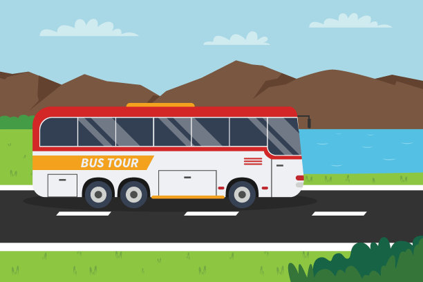 巴士旅游在公路上驾驶与山的背景图片下载
