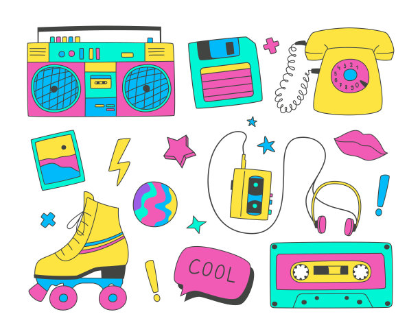 一组90年代的涂鸦元素。图片下载