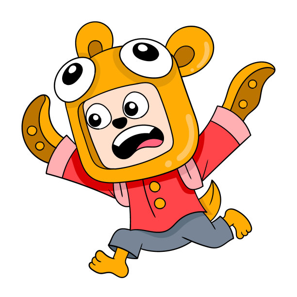 穿着怪物服装的孩子正在惊慌地奔跑，涂鸦图标形象可爱图片下载