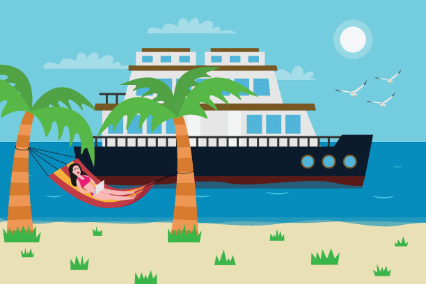 一个女人在她的游艇旁享受暑假图片下载