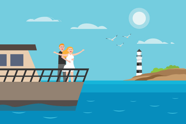 一个年轻人在游艇上拥抱他的妻子图片下载