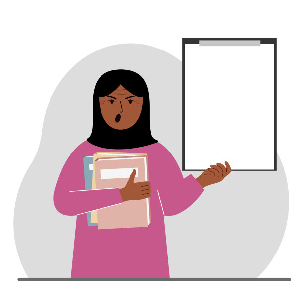 一名穆斯林妇女一手拿着一摞书，另一只手拿着一块剪贴板，为文字留出空间。知识、教育、教学、个人提升、阅读清单。图片下载