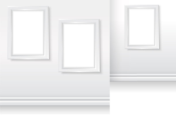 画廊里的相框。博物馆墙壁矢量插图。简单的相框模型。空的简单矢量框架插图，图纸，海报或照片。图片下载