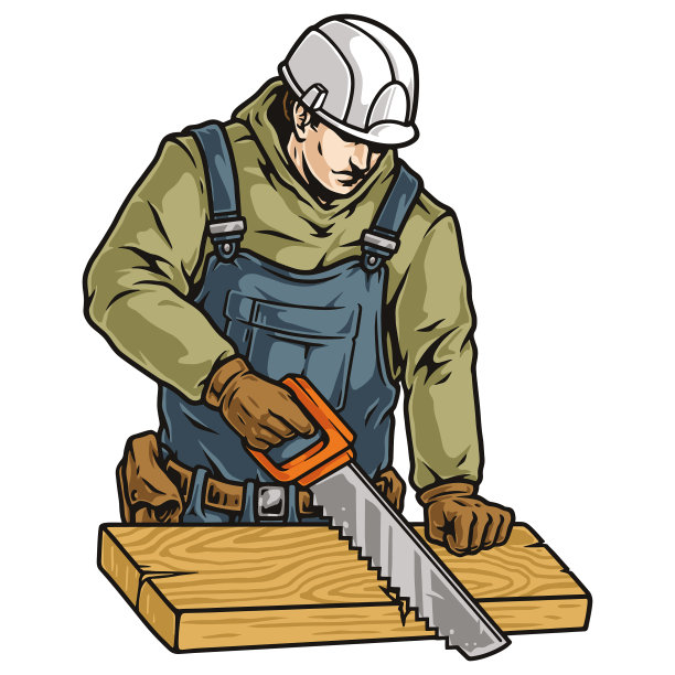 戴安全帽的工人使用锯子图片下载