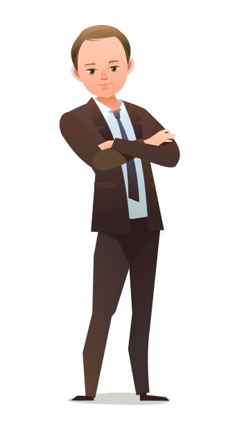 成功的小男孩。站着的兴高采烈的青少年。穿白衬衫的女孩。卡通平面设计在漫画风格。单独的字符。插图孤立在白色背景上。向量图片下载